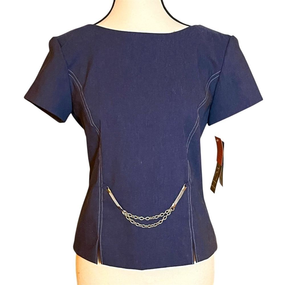 Taurus II Vintage Petite Top Blouse Chambray Denim Metal Women’s Size 4P Fitted